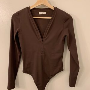 NWOT Contour Henley Longsleeve Bodysuit Coffee Bean